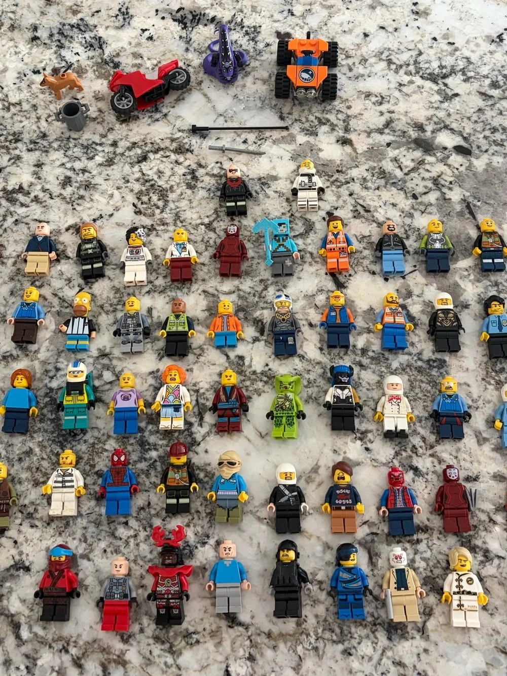 Lego Mini Figure Lot Of 62 With Accessories And Vehicles Spiderman Batman